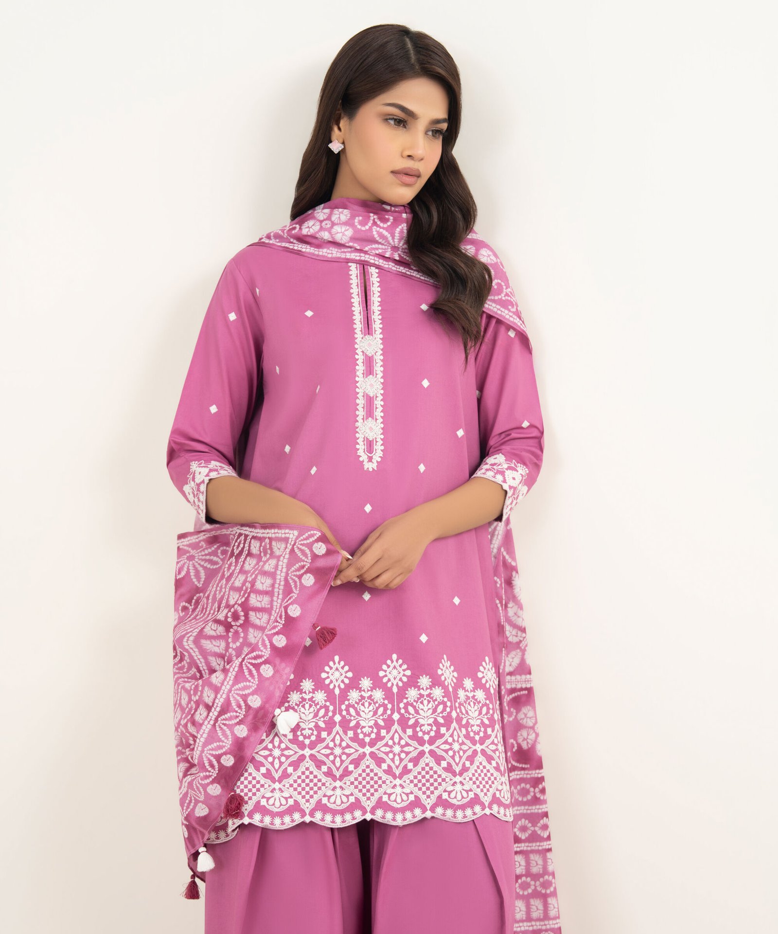 Outfitters 3-Piece Unstitched Lawn Suit - Rani Pink