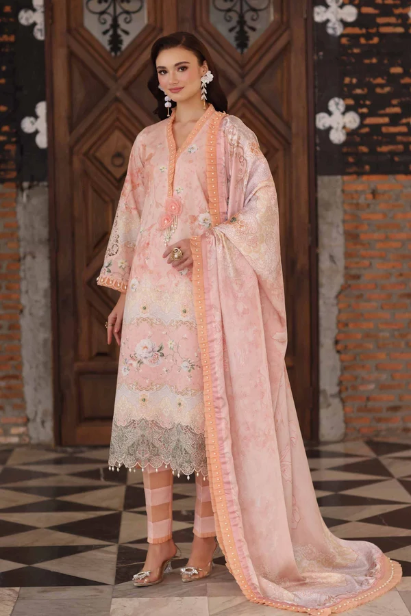Nishat Linen Cambric Winter Suit - Powder Pink