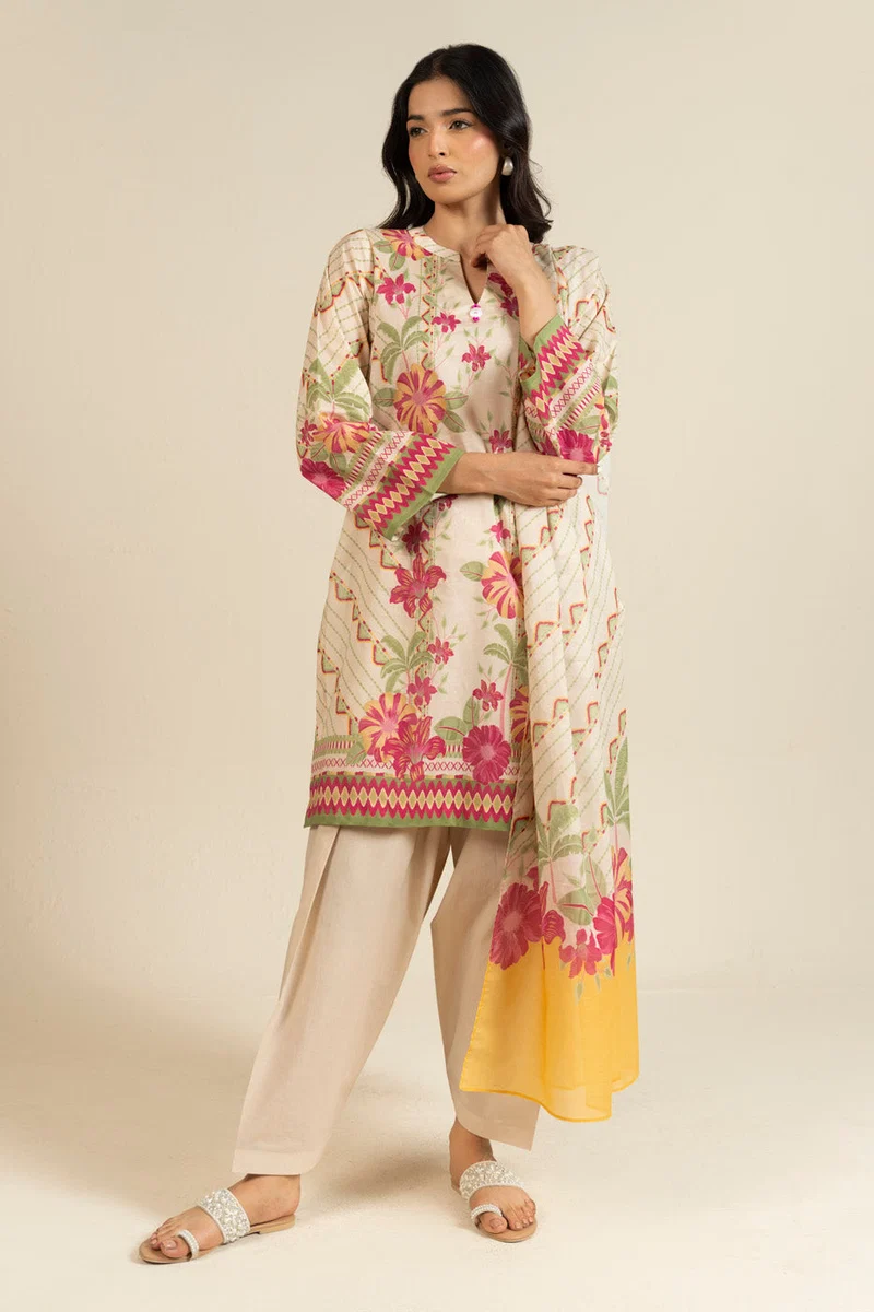 Alkaram Studio Printed Cotton Kurta - Off-White