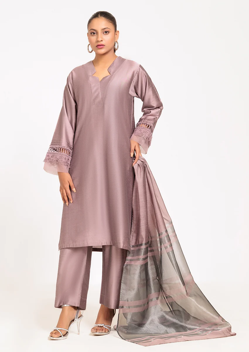 Bonanza Satrangi Formal 3-Piece Silk Suit - Powder Pink