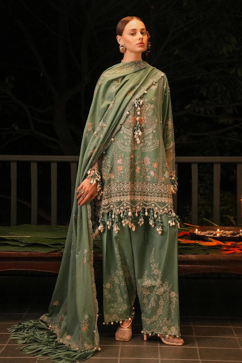 Sana Safinaz Digital Printed Dupatta - Emerald Green