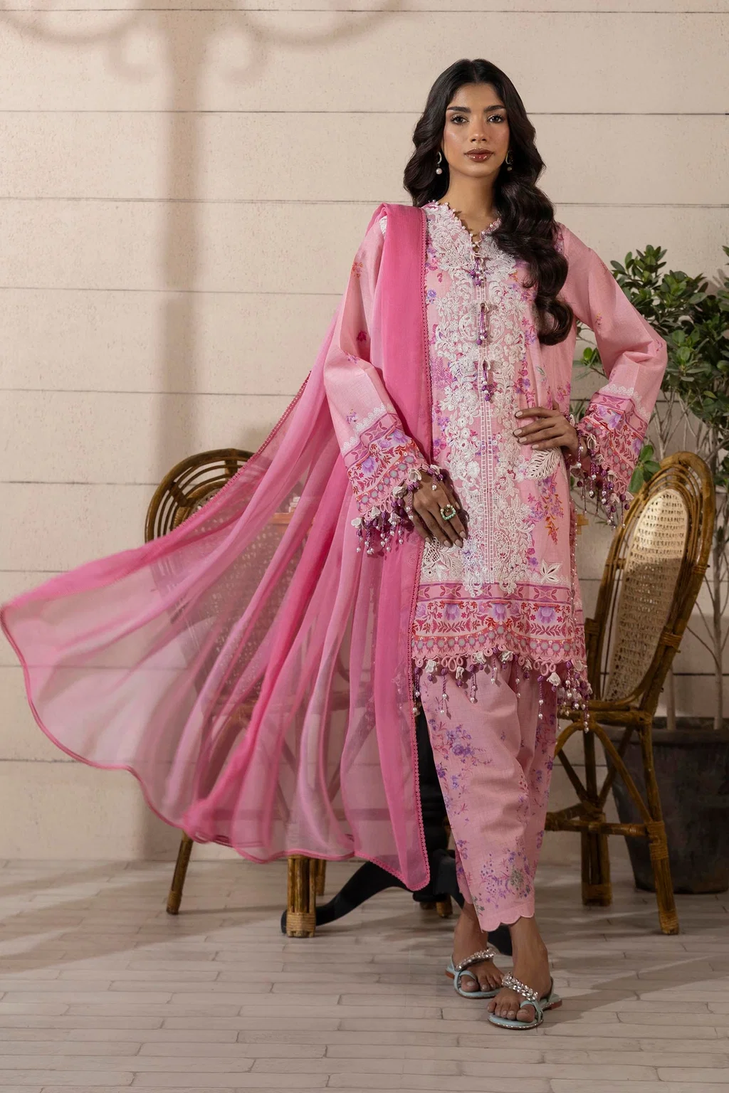 Sana Safinaz Formal 3-Piece Silk Suit - Powder Pink
